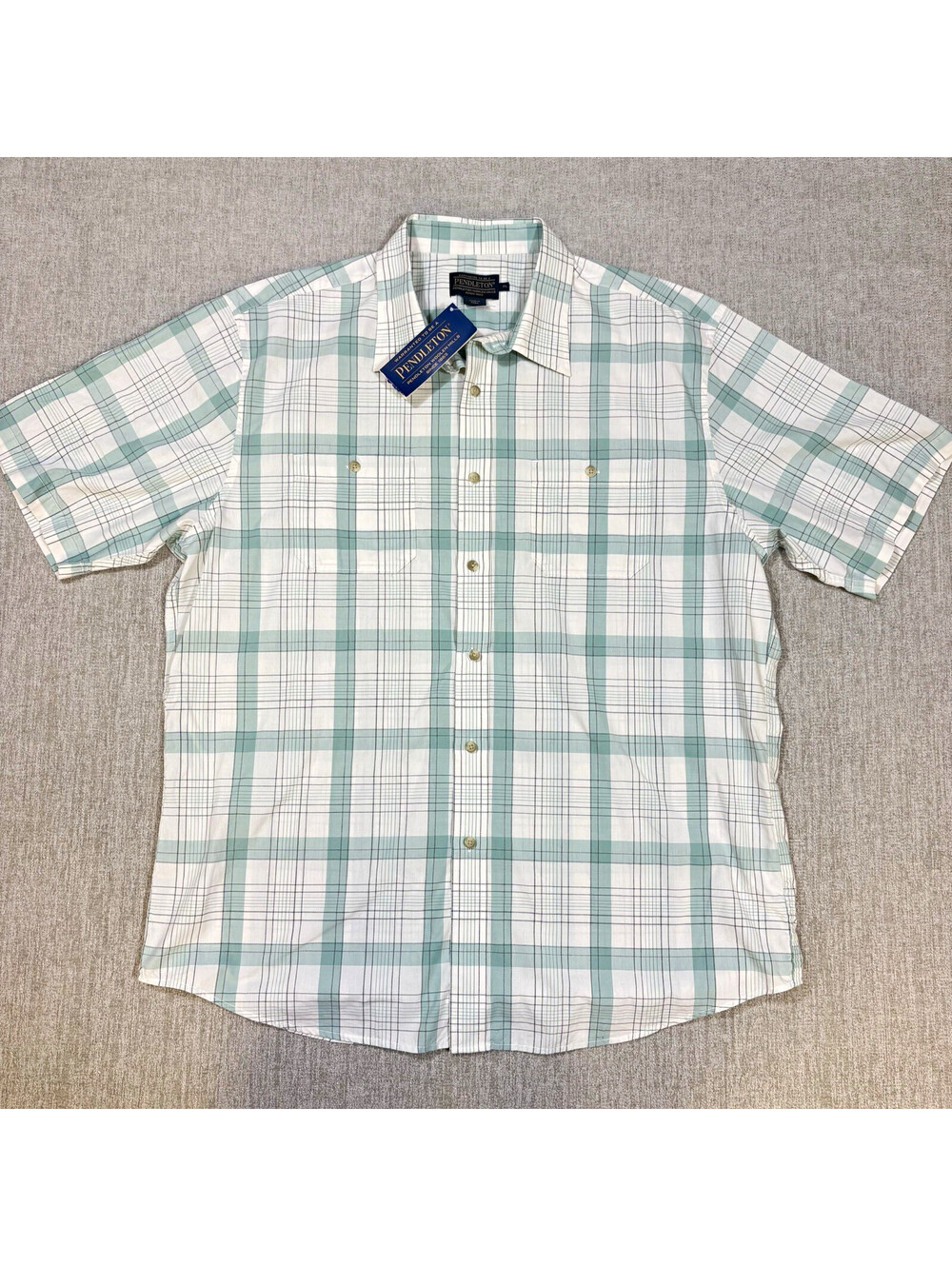Pendleton Mens XL Sage Green White Plaid Short Sleeve Button Up Shirt NWT Cotton